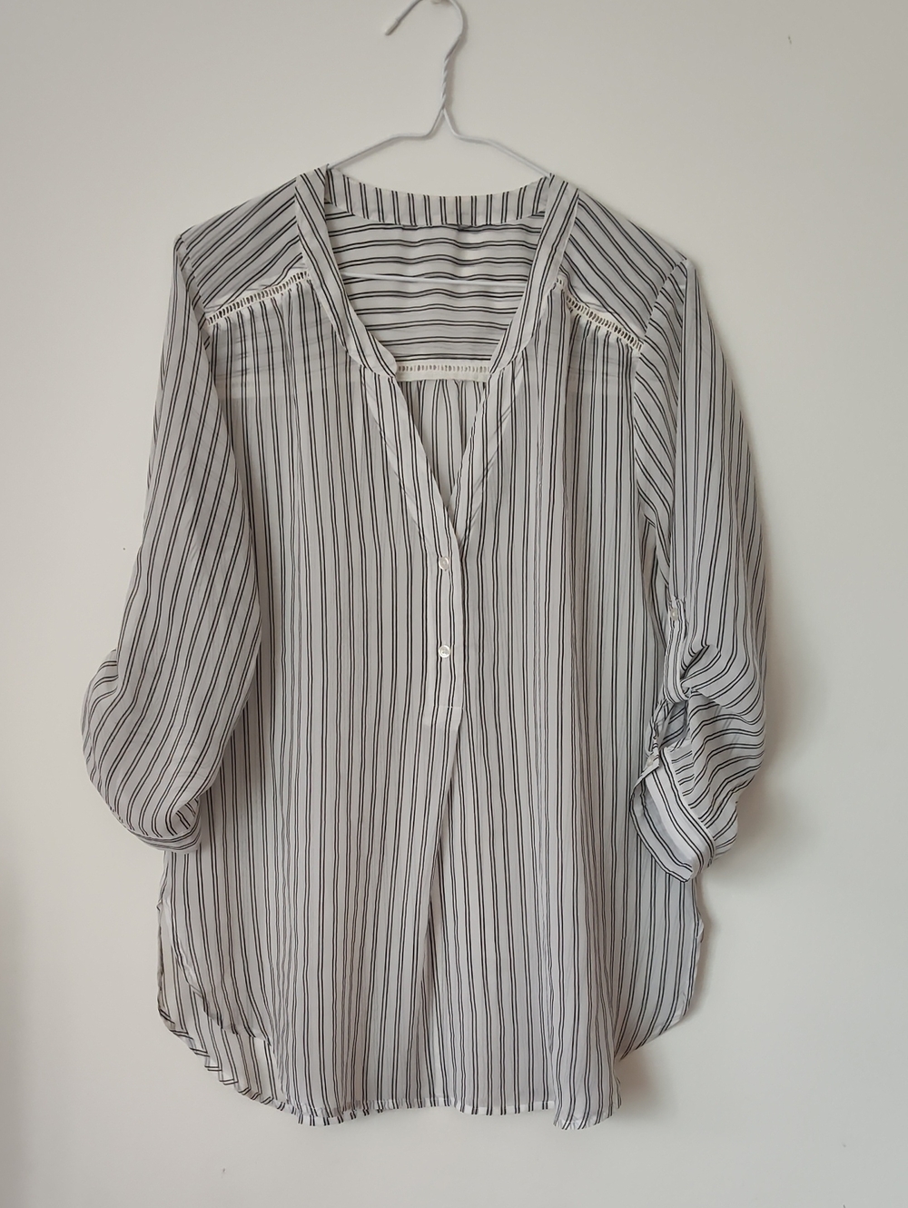 Lightweight White and Black Striped Women’s Blouse